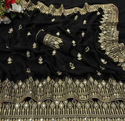 AVSAR TRENDZ Embellished Bollywood Georgette Saree(Black)
