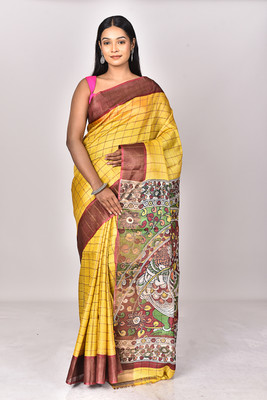 Ramshyam Collection Woven Kantha Pure Silk Saree(Yellow)