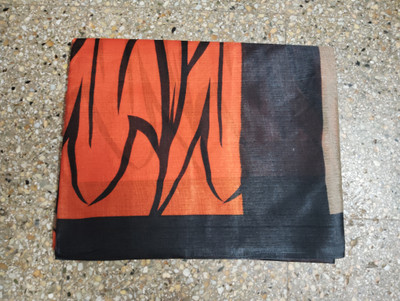 Cipuleyan Geometric Print Bollywood Cotton Blend Saree(Orange)