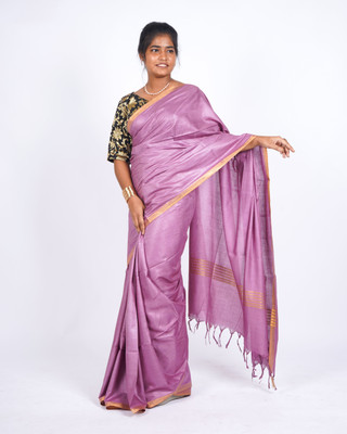 Anuttara Solid/Plain Handloom Cotton Blend Saree(Purple)
