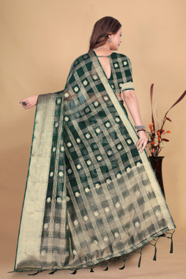 Aarunika SBT Checkered Bollywood Organza Saree(Light Blue)