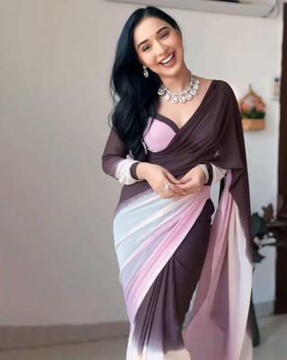 StyleDeal Solid/Plain Daily Wear Georgette Saree(Pink, Brown)