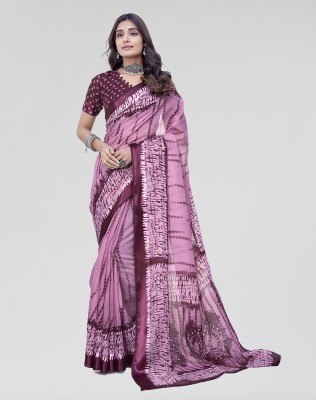 ANIRAV Printed, Woven Bollywood Linen Saree(Pink)