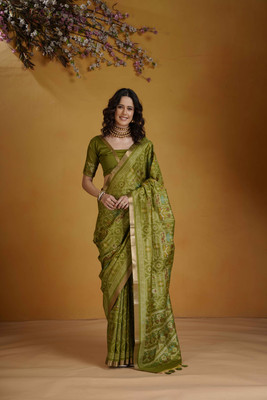 DRAVYA WOMEN Woven, Paisley, Self Design Handloom Jacquard, Art Silk Saree(Green)