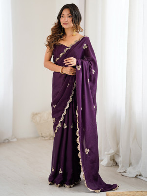 Divastri Embellished Bollywood Chiffon Saree(Purple)