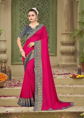 Vichitra Self Design Bollywood Silk Blend Saree(Pink)