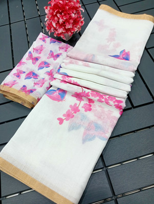 PRTRENDZ Woven Kanjivaram Pure Cotton, Cotton Linen Saree(Pink)