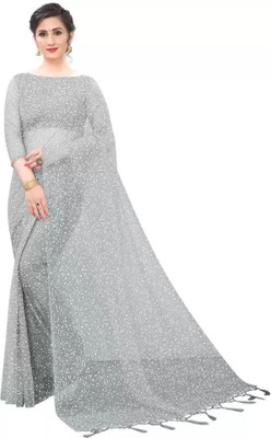 PRIMERION Printed, Self Design, Solid/Plain Bollywood Net Saree(Grey)