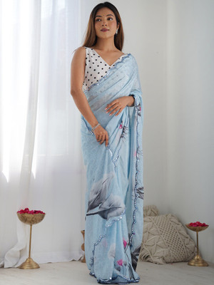 Bhavnfashion Printed Bollywood Georgette Saree(Blue)