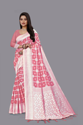 jungle herbs Printed Banarasi Organza Saree(Pink)