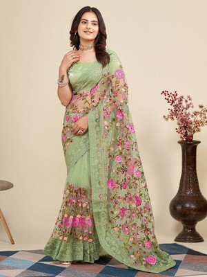 Julee Embroidered Bollywood Net Saree(Light Green)