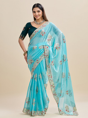JINU CREATION Floral Print Bollywood Chiffon Saree(Multicolor)