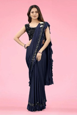 ProExe Embellished Bollywood Lycra Blend Saree(Blue)