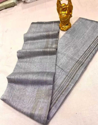 ASIMA TEXTILE Solid/Plain, Self Design Handloom Handloom Cotton Silk, Cotton Blend Saree(Grey)