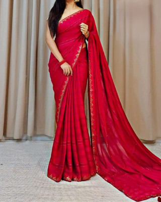 Aaradhya Enterprise Self Design Banarasi Pure Silk, Art Silk Saree(Red)