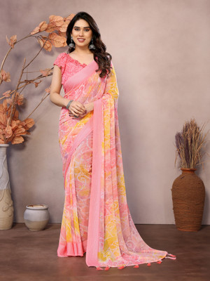 VARNI DESIGNER HUB Printed Bollywood Georgette Saree(Pink)