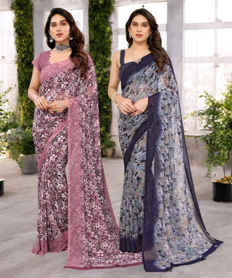 Divastri Printed Bollywood Georgette Saree(Pack of 2, Multicolor)