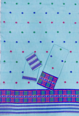 agarval silk mills Woven Mekhela Chador Cotton Blend Saree(Light Blue)