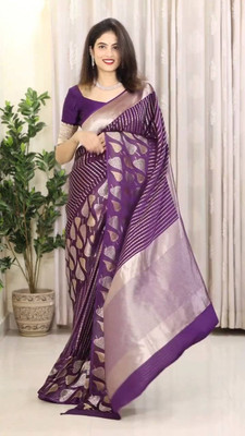 The Varnikaa Self Design, Woven Banarasi Jacquard Saree(Purple)