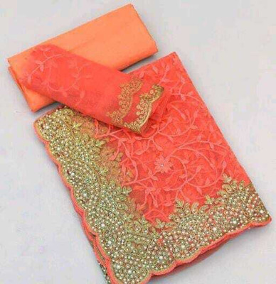 LUTAD FAB Embroidered Bollywood Net Saree(Red)