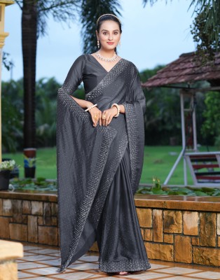 Divastri Dyed, Embellished Bollywood Georgette Saree(Grey)