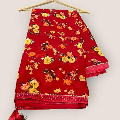Majisasari Printed Bandhani Chiffon Saree(Maroon)