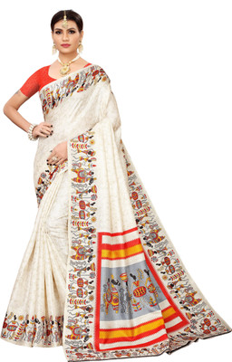 YASHIKA Printed Kalamkari Art Silk Saree(White)