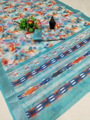 Gajal Woven Kanjivaram Pure Cotton, Cotton Linen Saree(Blue)