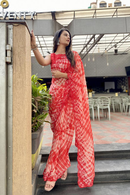 SUTRAM Printed Bollywood Georgette Saree(Red)