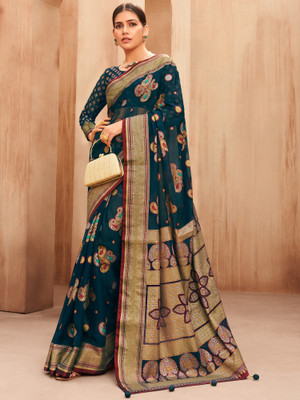 ANOUK Woven Bollywood Georgette Saree(Blue)