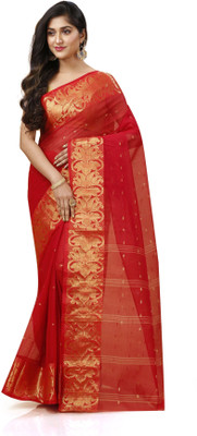 SUBHO SAREE CENTRE Embroidered, Self Design, Woven Tant Pure Cotton Saree(Red)