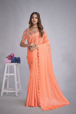 Julee Solid/Plain Bollywood Chiffon Saree(Orange)