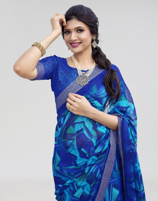 ANIRAV Printed Bollywood Georgette, Lace Saree(Multicolor)