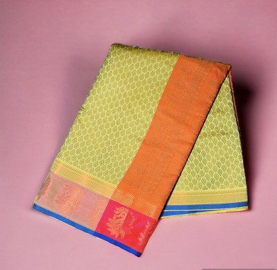 BS CREATION Printed Banarasi Pure Silk Saree(Yellow)