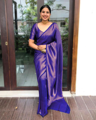 SHWENILA Solid/Plain Assam Silk Pure Silk Saree(Blue)