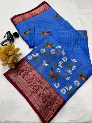 radhe creation Floral Print Bollywood Art Silk, Silk Blend Saree(Blue)