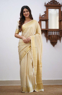 Neel Fashion Self Design Banarasi Silk Blend Saree(Beige)