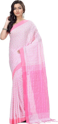 SOUMEN Woven Handloom Cotton Blend Saree(White)