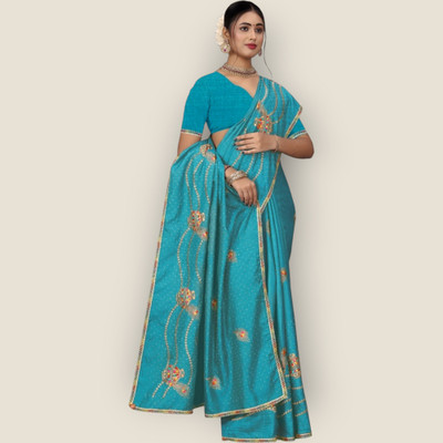 HouseOfCommon Embroidered Bollywood Georgette Saree(Light Blue)