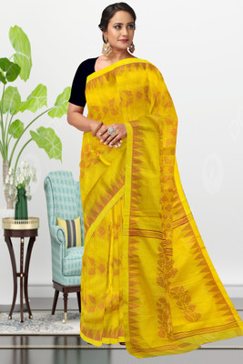GANESH PLASTIC Self Design Jamdani Cotton Silk Saree(Yellow)