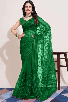 GALANI ENTERPRISE Embroidered Bollywood Net Saree(Green)