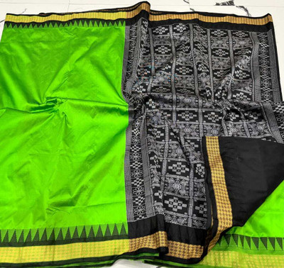 Aparna Solid/Plain, Woven, Geometric Print, Floral Print, Temple Border, Embellished Sambalpuri Art Silk Saree(Red)