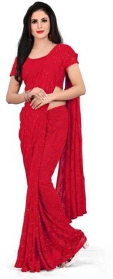 Prisha Fashion Embroidered Bollywood Brasso Saree(Red)