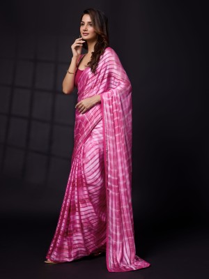 Trendmalls Striped Bollywood Satin Saree(Pink)