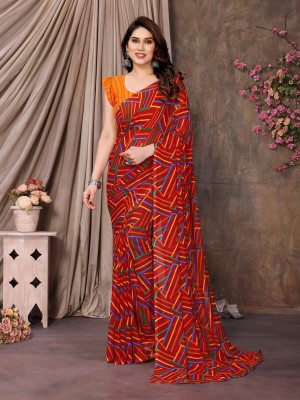 THE URBAN DIVA Printed Bollywood Georgette Saree(Red, Yellow, Orange, Green, Blue)