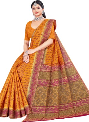 karishma sarees Floral Print Daily Wear Pure Cotton Saree(Orange)