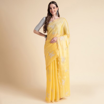 RekhaManiyar Embellished Bollywood Organza Saree(Yellow)