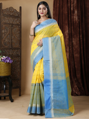 DipDiya Self Design Tant Pure Cotton Saree(Yellow)