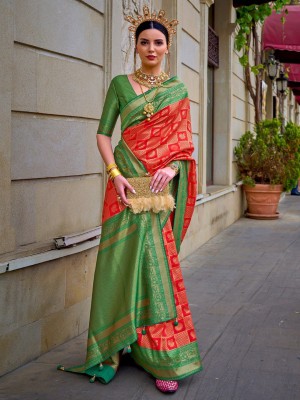 ANOUK Woven Banarasi Silk Blend Saree(Red)