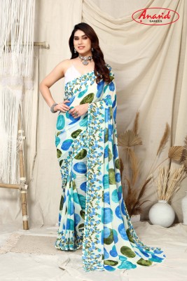 Anand Sarees Floral Print, Geometric Print Daily Wear Georgette Saree(Light Blue, White, Green)